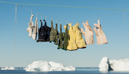 Gloves in the sun in Qeqertarsuaq, Disko Bay, West Greenland