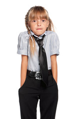 Schoolgirl posing on white