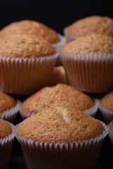 Fresh cupcake desert before decoration. Selective focus. Shallow