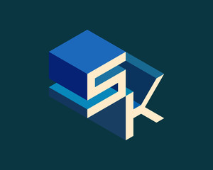 SK isometric 3D letter logo. three-dimensional stock vector alphabet font typography design.