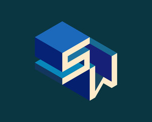 SW isometric 3D letter logo. three-dimensional stock vector alphabet font typography design.