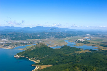 Fototapeta na wymiar Top view of the coast of Japan (East) Sea sunny day.