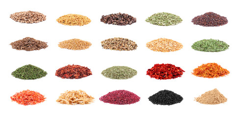 Set of different spices isolated on white background