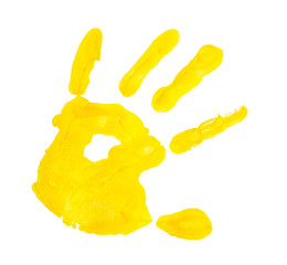 Kid's hand printed on white background