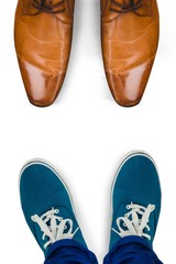 Composite image of man with canvas shoes on hardwood floor