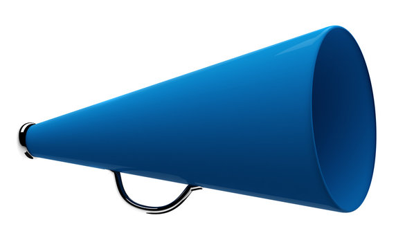 Blue megaphone isolated on white background