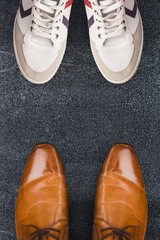 Composite image of focus of brown dress shoes 