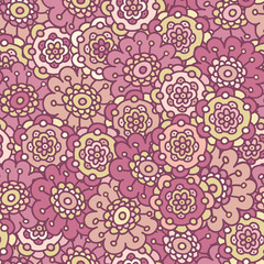 pink retro doodle floral seamless pattern, hand drawn vector illustration