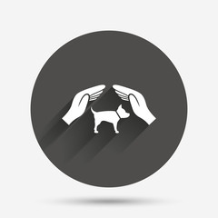Protection of animals pets sign icon. Hands.
