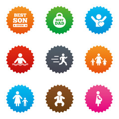 People, family icons. Swimming, baby signs.