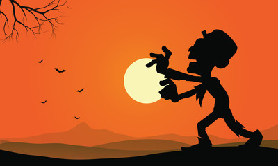 Silhouette of zombie and bat halloween backgrounds