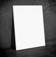 Blank white paper poster on black concrete wall and floor,Mock u