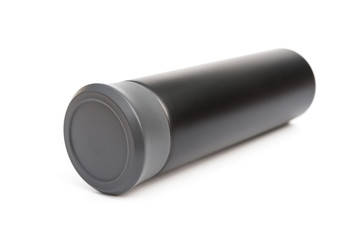 black vacuum tumbler on a white background
