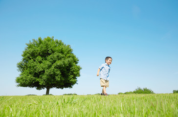 公園を散歩する男の子