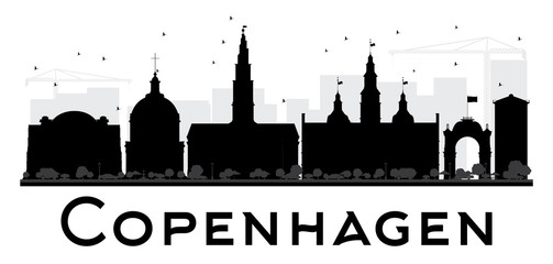 Fototapeta premium Copenhagen City skyline black and white silhouette.