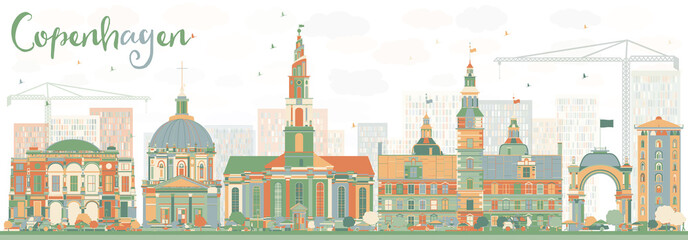 Fototapeta na wymiar Abstract Copenhagen Skyline with Color Landmarks.