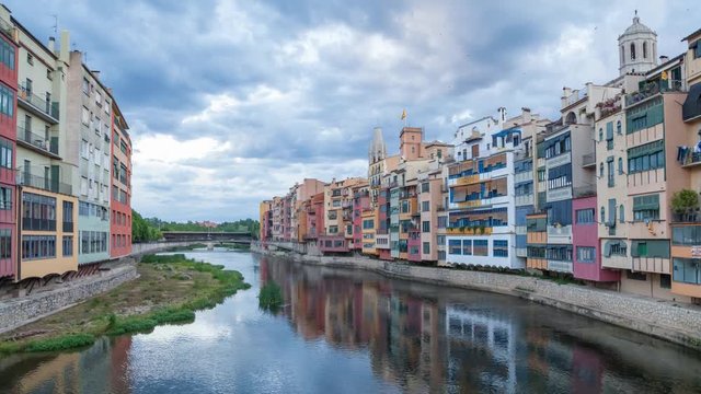 Clouds over the river Onyar in Girona, Catalonia, Spain (time-lapse video)
