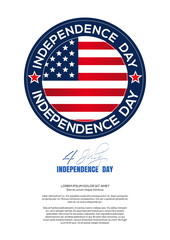 Independence Day design. 4th of July. Round logo and greeting inscription - Happy Independence Day. Vector illustration on a white background