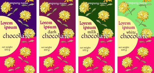 Fototapeta na wymiar Collection of design elements for chocolate packaging. Beautiful floral templates. Vector set.
