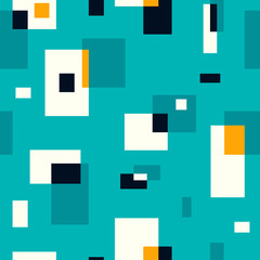 Retro seamless pattern on turquoise background. Vector illustration. Abstract wallpaper. Colorful geometric pattern with rectangles