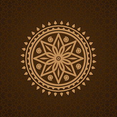 Luxurious islamic arabic background pattern template. Round pattern in Arabic style on ornate brown background. Circle ornamental geometric arabic pattern. Vector illustration