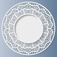 3D Vector bas-relief frame, vignette with ornaments, lace frame,   festive pattern, white pattern, template greetings