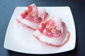Pork belly or side-pork were thinly sliced and placed on dish