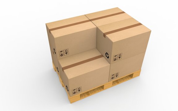 Palete with the boxes. 3D illustration.