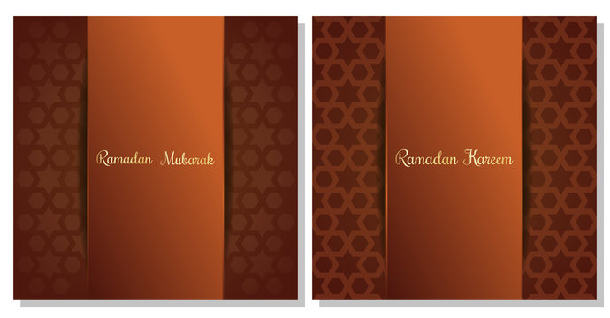 Set ornate background for the holy month of Ramadan. Ramadan Kareem lettering. Ramadan Mubarak lettering. Greeting card with traditional Arabic ornaments. Vector illustration