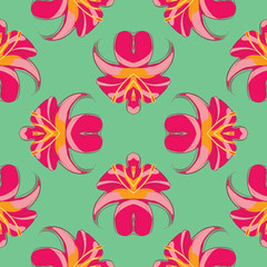Seamless pattern of red lilies on purple
