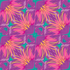 Fototapeta na wymiar Seamless pattern of red lilies on purple