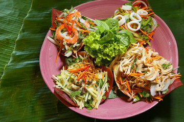 Vietnamese special salad of sliced chicken, lotus, squid, pork and shrimp
