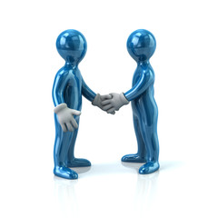 3d illustration of two blue business men handshake