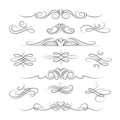 Vintage calligraphic ornate page decoration elements and dividers for invitations, greeting cards and banners. Vector illustration - obrazy, fototapety, plakaty