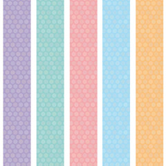 Polka dot background seamless pattern with orange pink lilac blue stripes. Vector
