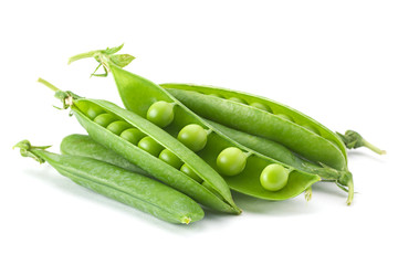 Young grean peas on white