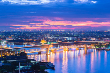 Rama three bridge with sunset in Bangkok, Thailand.