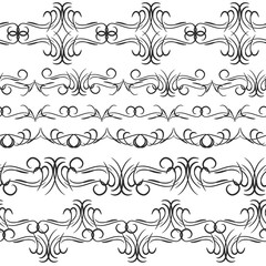 Fototapeta premium Vintage border design elements, black on white background. Seamless pattern for frames and borders. Used pattern brushes included. Vector