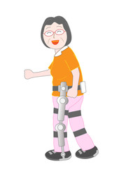 装着型介護ロボットを使って歩く高齢者