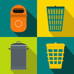 Trash bin garbage banners set, flat style