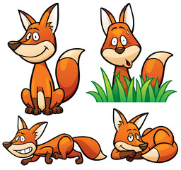 Obraz premium Vector illustration of Cartoon Fox Character Set