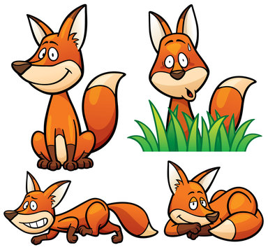 Vector illustration of Cartoon Fox Character Set