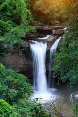 Haew Suwat Waterfall, the beautiful waterfall in rain forest at Khao Yai National Park, Thailand