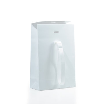 White paper bag package isolated on white as background