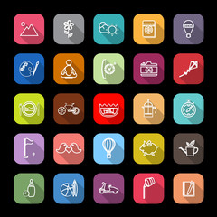 Slow life activity line icons with long shadow