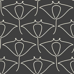 One line manta ray seamless pattern on dark grey background