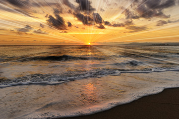 Fototapeta na wymiar Ocean Sunset Sun Rays
