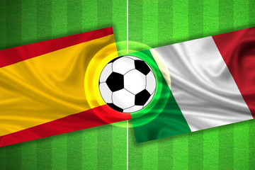 Fototapeta premium Spain - Italy - Soccer field with ball