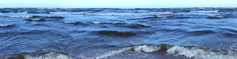 Panoramic image of the blue sea and blue sky