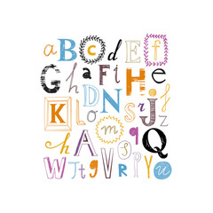 Cute alphabet design. Set of varied letters. 